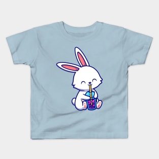 Cute Rabbit Drink Boba Milk Tea Cartoon Kids T-Shirt